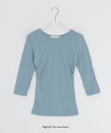 Onepie U-neck/V-neck Side Shirring Three Quarter Sleeve Tee