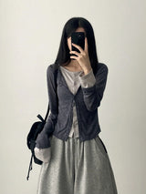 Sharo Layered Slim Fit Button Long Sleeve Cardigan
