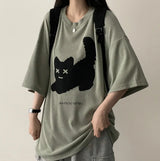 XキャットボクシーフィットニットショートスリーブT