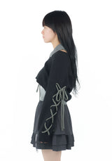 laceup ribbon knitset(black)
