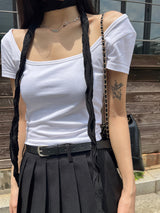 スクエアミューズ ワイドスクエアネックスリム半袖Tシャツ(3 colors)