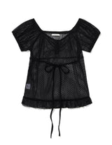 DOT SHIRRING BLOUSE(BLACK)
