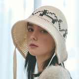 VA Digital Logo Cozy Knit Bonnet Hat / Cream&Black
