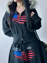 バルーンメイセットアップアベイラブルフリースプリンティドタトゥーエンブロイダリークロップジップアップ 🩶✨ 2 COLOR