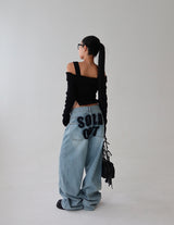 off-shoulder cut-out zip-up knitwear T-shirt