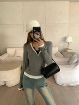 Lace Layered Long Sleeve V-Neck T-Shirt