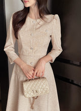 Elnis Three Quarter Tweed Flare One Piece
