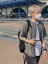 Minimal round short sleeve cardigan 2C