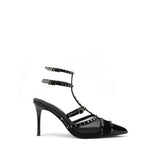 Colorful Bridge丨Net Yarn Rivet Spliced High Heels with Ankle Strap and Thin Pointed Toe for Women