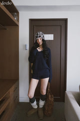 Twisted collar knit pants two-piece set