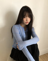 Pirun テンセルレイヤードボタンロングスリーブTシャツ