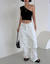 Rose Cosage 3ps Detachable Unbalanced Shoulder Sleeveless