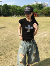 メランディストレスバミューダデニムパンツ (2c)