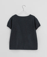 Bukanne Wool Button Check Short Sleeve Blouse - Wool 50%