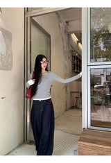 Pocket Layered Round Long Sleeve T-Shirt