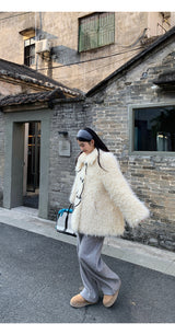 Ivory Poodle Fur Ribbon Half Coat