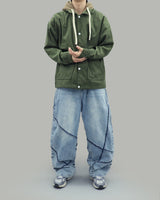 Corduroy layered hoodie jacket (Khaki)