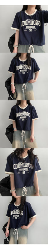 ケールストリングカラーリングクロップド半袖Tシャツ