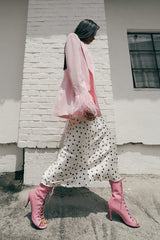 Eyelet Patent Lace-up Open Toe Heel(Pink)