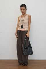 Color Flower Ribbed Sleeveless (Beige)