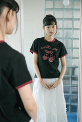 26SS★ チェリーキャッツクロップリンガー半袖Tシャツ