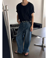 [Unisex]スタッドワイドデニムパンツ