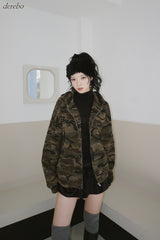 camouflage thick hood zip-up