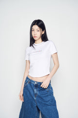 25SS カラー ロゴ ヘムライン クロップ ショートスリーブ Tシャツ ホワイト
