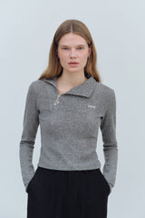 LOGO MIX UNBALANCE HALF ZIP-UP TOP - GRAY