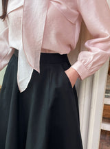 Marron Volume Ribbon Puff Blouse