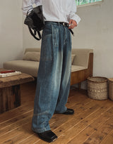 Side pin tuck balloon wide denim