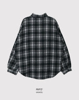 #Deep Blue Vintage Check Loose Shirt