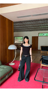 black wide casual straight pants