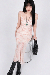 PINK BLOSSOM MESH-OVERLAY FLORAL DRESS