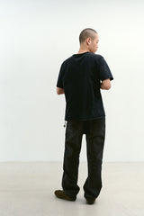 ルーズフィットテーパードデニムパンツ (Washed Black)