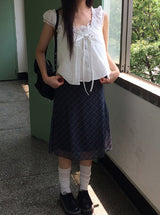 Conse Chiffon Check Midi Skirt