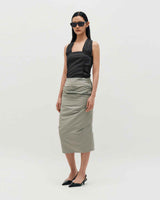 Wide Tie Stripe Halter Top _ GREY