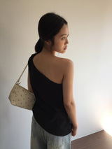 One-shoulder draping blouse (2color)