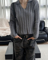 [F/W] Cable v neck kara crop knit(4color)