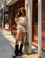 [Cup sleeveless + Belt set] サマーボヘミアンネットニットセット