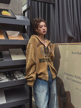 Nevada velvet two-way oversized hooded zip-up