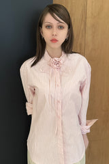 ブローチストライプシャツ_PINK