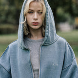 VINTAGE WASHING DENIM HOODIE ZIP UP