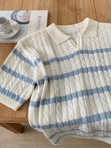 LMN Wanted Dangara Open Collar Twisted Short Sleeve Knitwear (2 colors)
