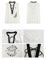Block Lace Strap Long Sleeve Tee