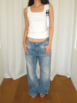 Wood denim pants