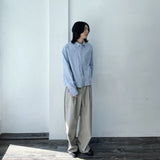 Striped Refreshing Textured Single Pocket Boxy Long Sleeve Shirt