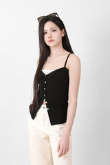 Button Sleeveless Top Black