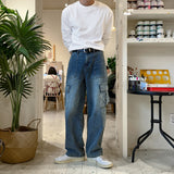 LMN Solid Cargo Wide Denim Pants (blue)