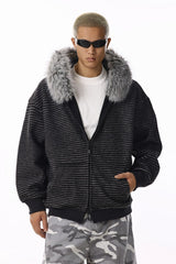 Striped Knit Zip Up Hoodie